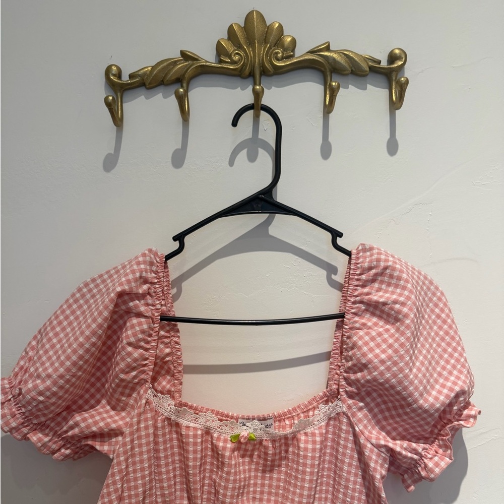 Miss Selfridge Pink Gingham Puff Sleeve Mini Dress - Picture 5 of 9